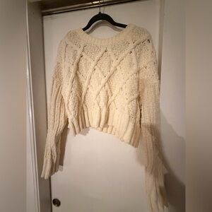Arizona Jean Company Cream Cable Knit Scoop Neck Sweater